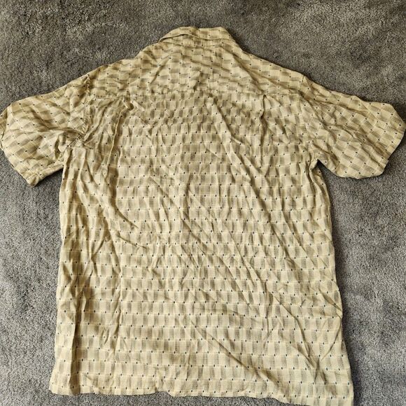 J. Ferrer Casual Button Down Shirt Mens Medium Gold Blue Short Sleeve - Picture 2 of 7